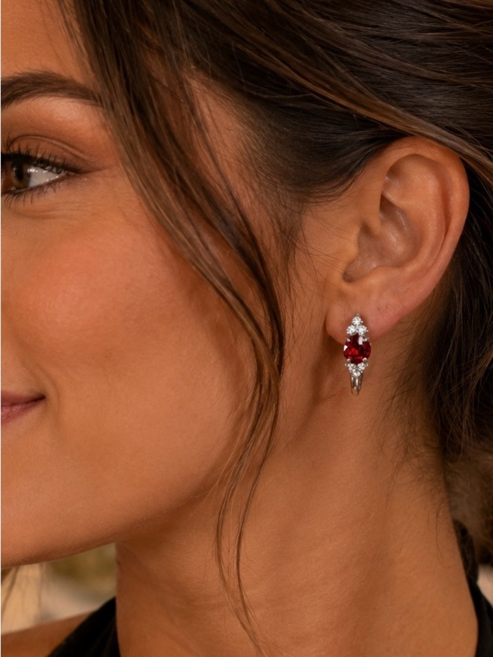 MOISSANITE-(S925)Red Earrings - Silver-Tone